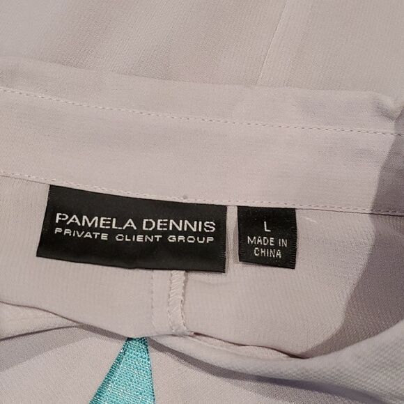 Pamela Dennis Private Group Neutral Color Ruffle Front Career Blouse Sz L 823 - Picture 8 of 9